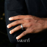 Architectural roman numeral men’s ring 18k white gold engraved wedding band | SARATTI