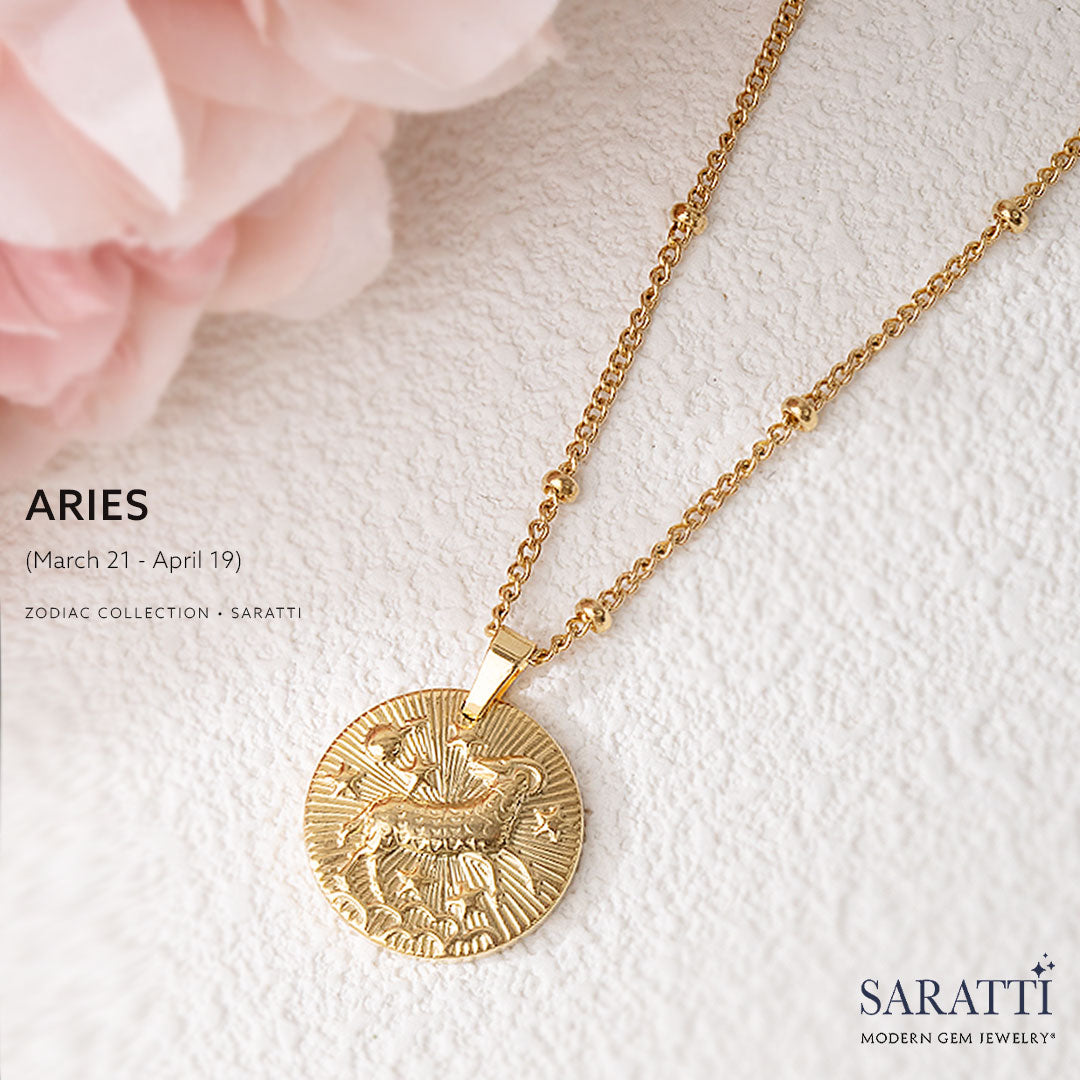 Aries Gold Zodic Necklace in 18k Gold | Saratti