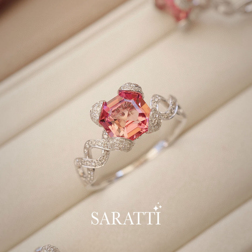 Pink Tourmaline Centre Stone in Focus |  Rose Régale Gold Pink Tourmaline Ring  | Saratti Fine Jewelry 