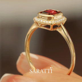 Regal Crown Motif in Perspective | Rose Gold Reine Consort Vintage Red Tourmaline Ring | Saratti Fine Jewelry 