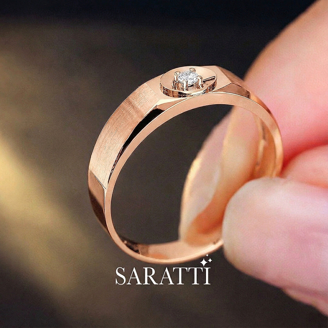 Art Deco Dome men’s diamond ring round center stone focus in 18K rose gold | SARATTI