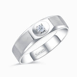 Art deco dome diamond ring for men in 18k white gold with framed center diamond | SARATTI