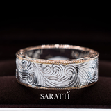 Art nouveau scroll men’s ring 18k rose and white gold engraved band | SARATTI