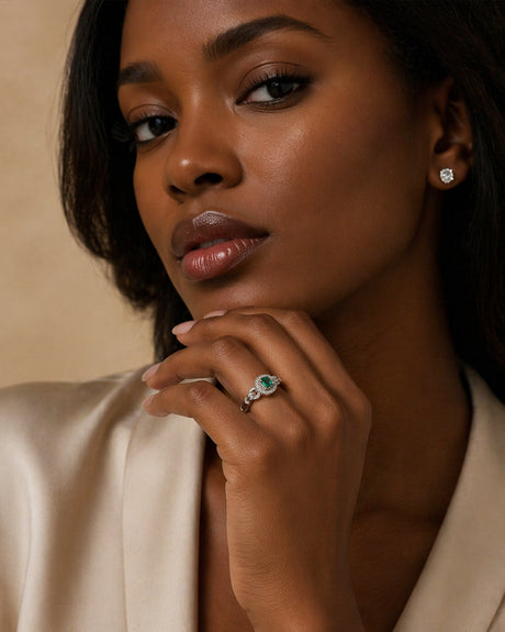 Eterna – Vintage Inspired Natural Emerald Halo Ring