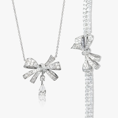 Blooming Ribbon lab diamond necklace in platinum | SARATTI