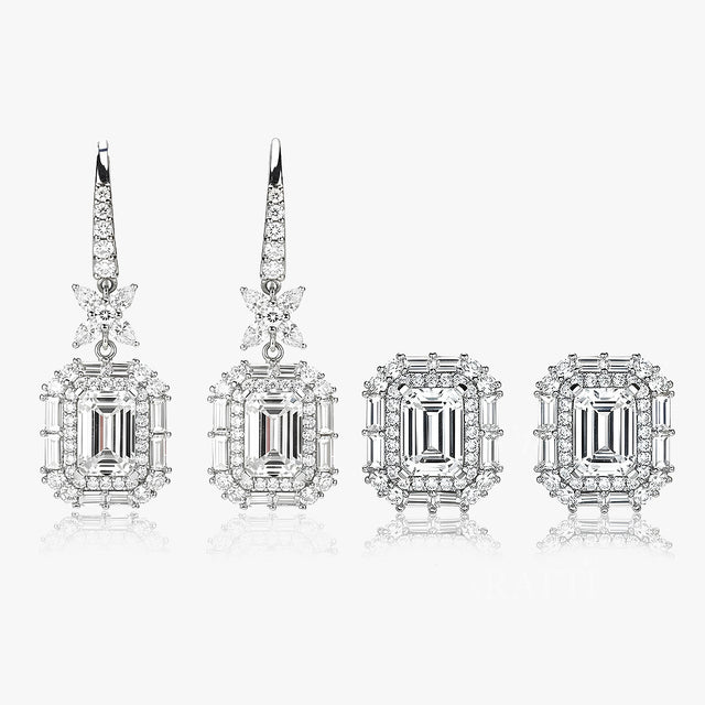 Frosted Emerald lab diamond stud earrings platinum | SARATTI
