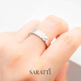 Mens comfort fit wedding band worn on hand in 18K white gold | SARATTI