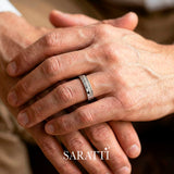 Thin mens wedding band handcrafted diamond accented ring in 18K white gold | SARATTI
