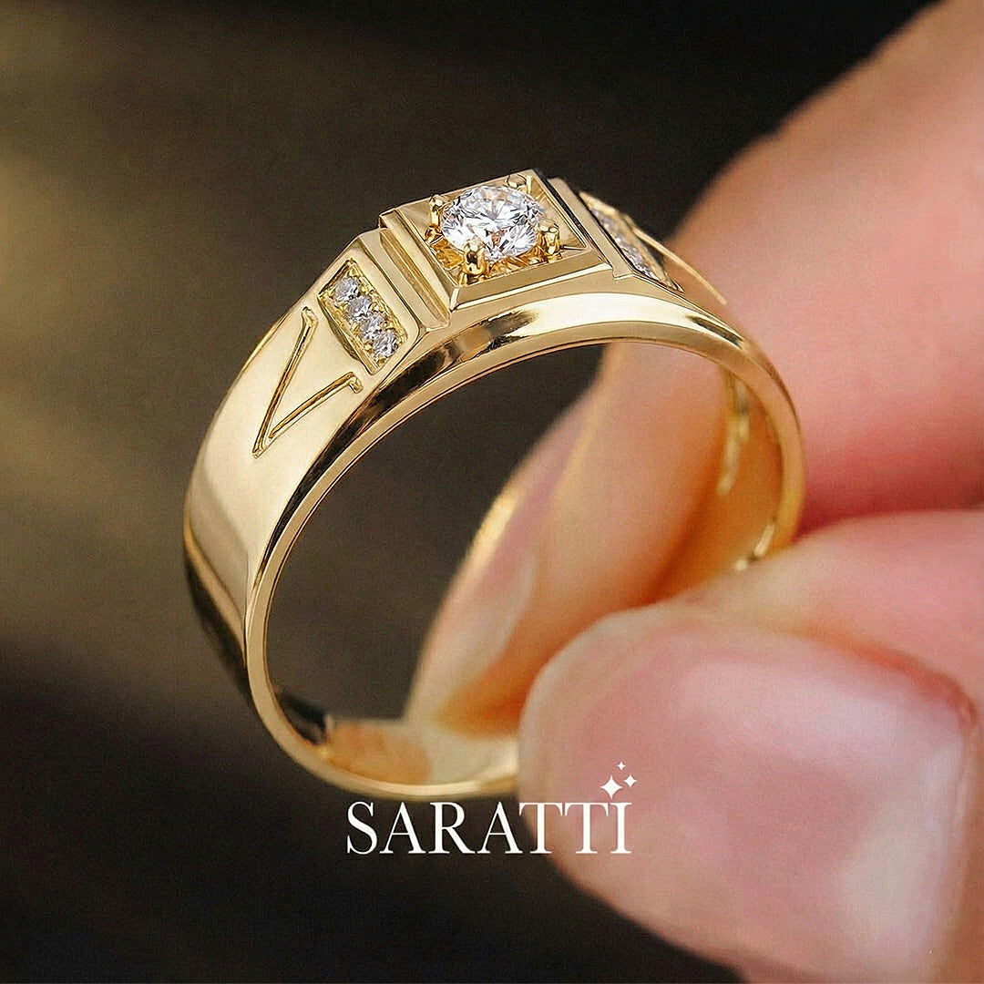 Adamantine Courage diamond ring bold masculine style in 18K yellow gold | SARATTI