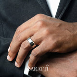 8mm mens wedding band worn on hand in platinum | SARATTI