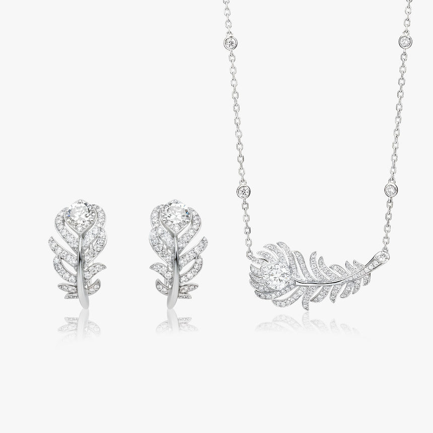 Plume d’Éclat Lab Diamond Set | Platinum Feather Jewelry | SARATTI