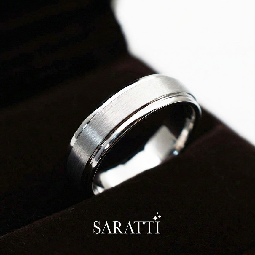 Mens comfort fit wedding band handcrafted luxury wedding band in platinum | SARATTI