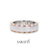 Mens sapphire wedding band handcrafted diamond and sapphire ring in 18K white gold | SARATTI