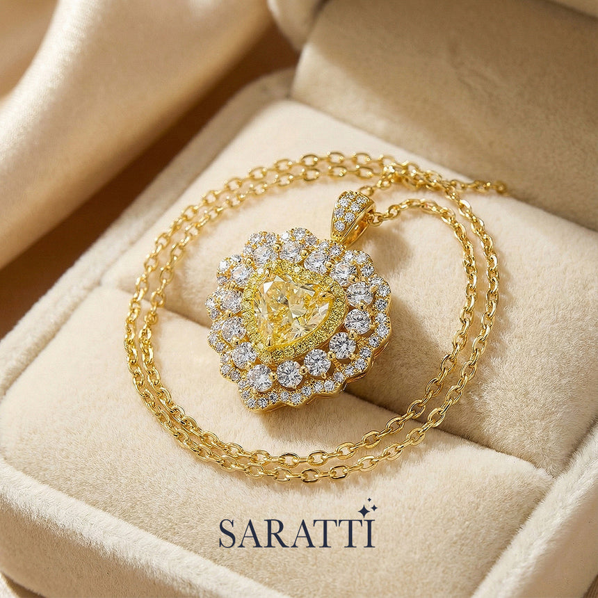 Vintage Yellow Diamond Necklace worn in 18K Yellow gold | SARATTI