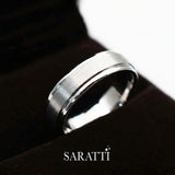 Mens comfort fit wedding band handcrafted luxury wedding band in 18K white gold | SARATTI