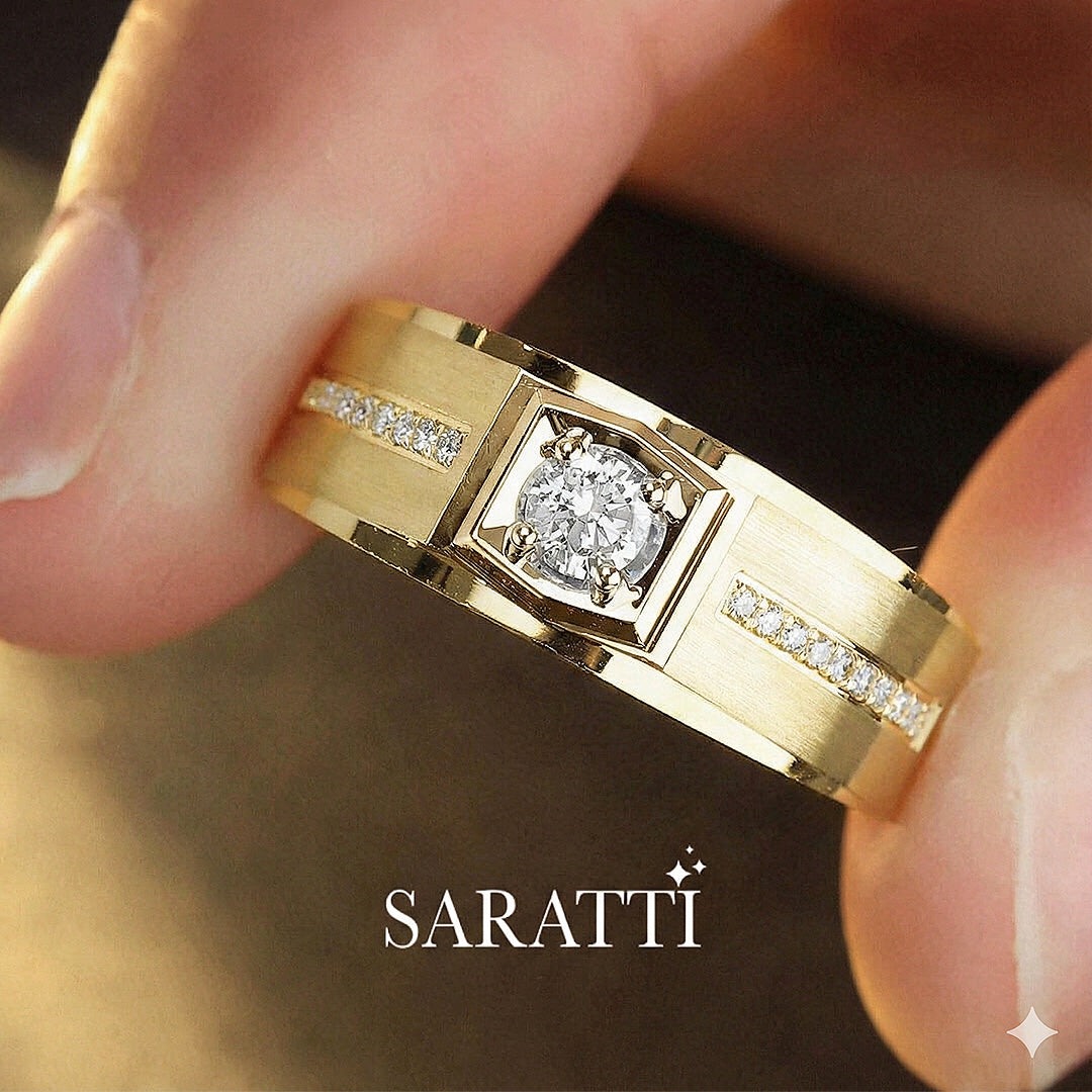 Animus Meraki men’s diamond ring imperial inspired masculine style in 18K yellow gold | SARATTI