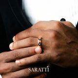 6mm mens wedding band with diamonds channel set detail in 18K rose gold | SARATTI