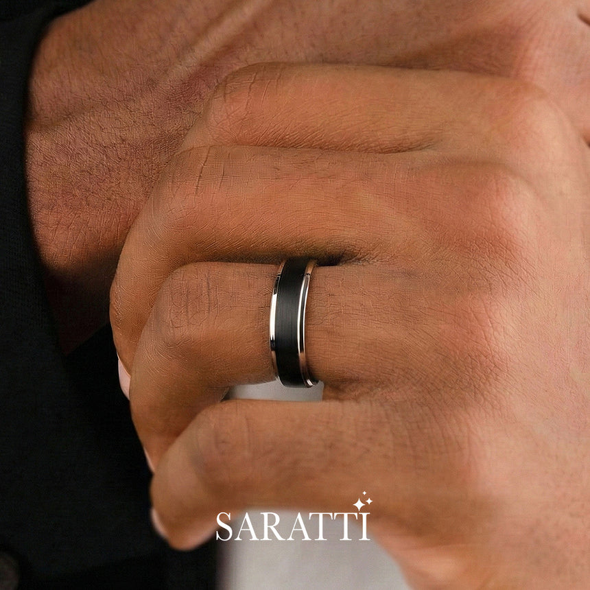 Two Tone Men's Wedding Band in Black and Yellow Gold