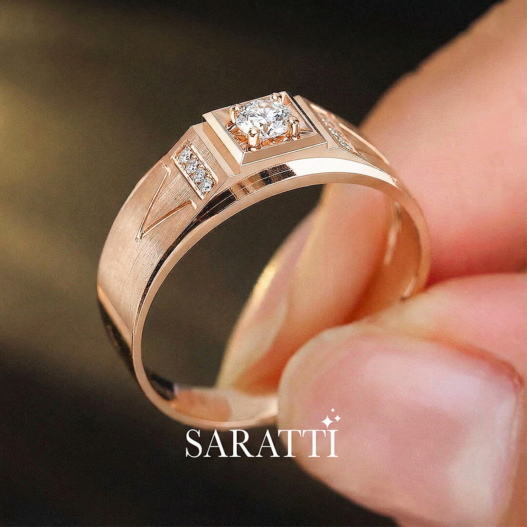 Adamantine Courage men’s diamond ring statement design in 18K rose gold | SARATTI