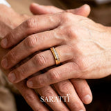 Thin mens wedding band handcrafted diamond accented ring in 18K yellow gold | SARATTI
