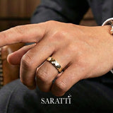 4mm mens wedding band worn on hand in 18K yellow gold | SARATTI