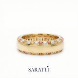 Mens sapphire wedding band handcrafted diamond and sapphire ring in 18K yellow gold | SARATTI