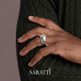Mens initial ring worn on hand in platinum | SARATTI