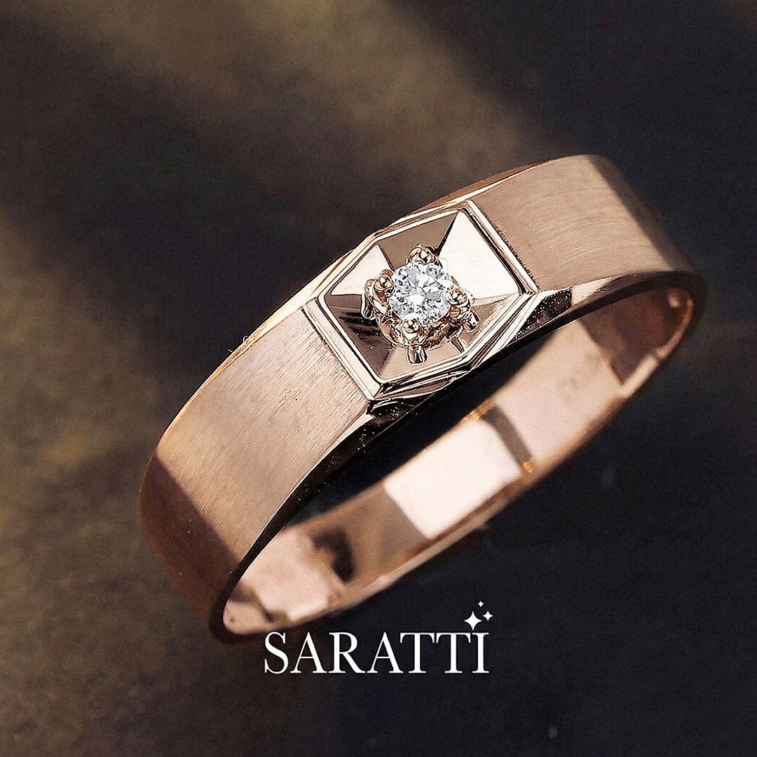 Six Paths Two Tone diamond ring handcrafted design in 18K rose gold | SARATTI