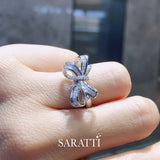 White Gold version of Baguette Diamond Engagement Ring Ribbon Design | SARATTI