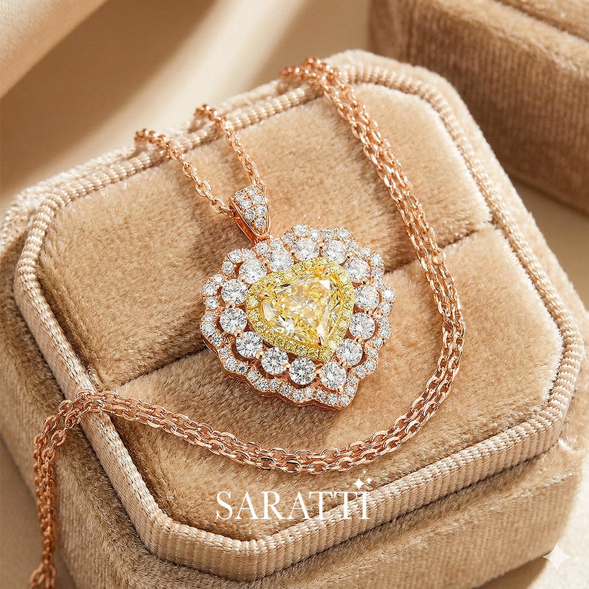 Vintage Yellow Diamond diamond pendant luxury handcrafted jewelry boxed in 18K rose gold | SARATTI