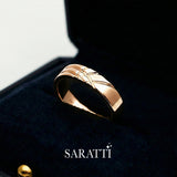 Mens comfort fit wedding band handcrafted textured design ring in 18K rose gold | SARATTI