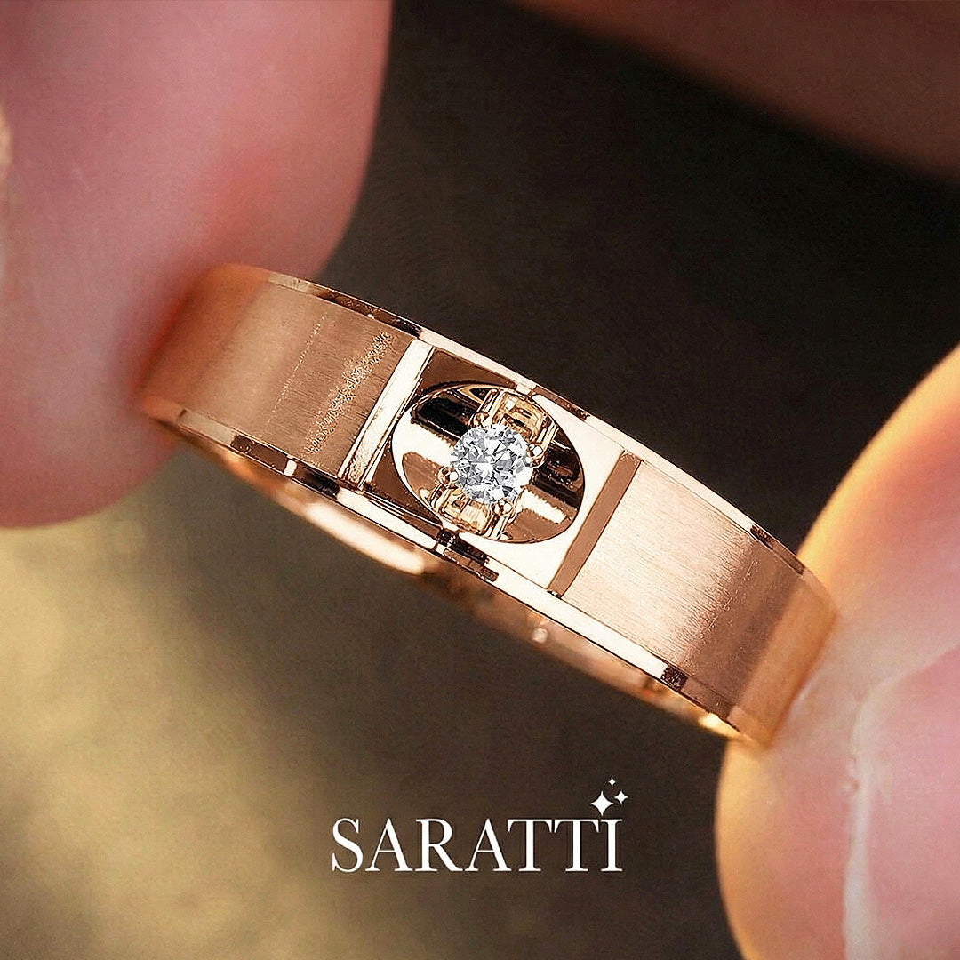 Mandorla diamond solitaire ring worn on hand in 18K rose gold | SARATTI