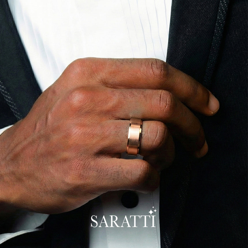 8mm mens wedding band sleek handcrafted ring in 18K rose gold | SARATTI