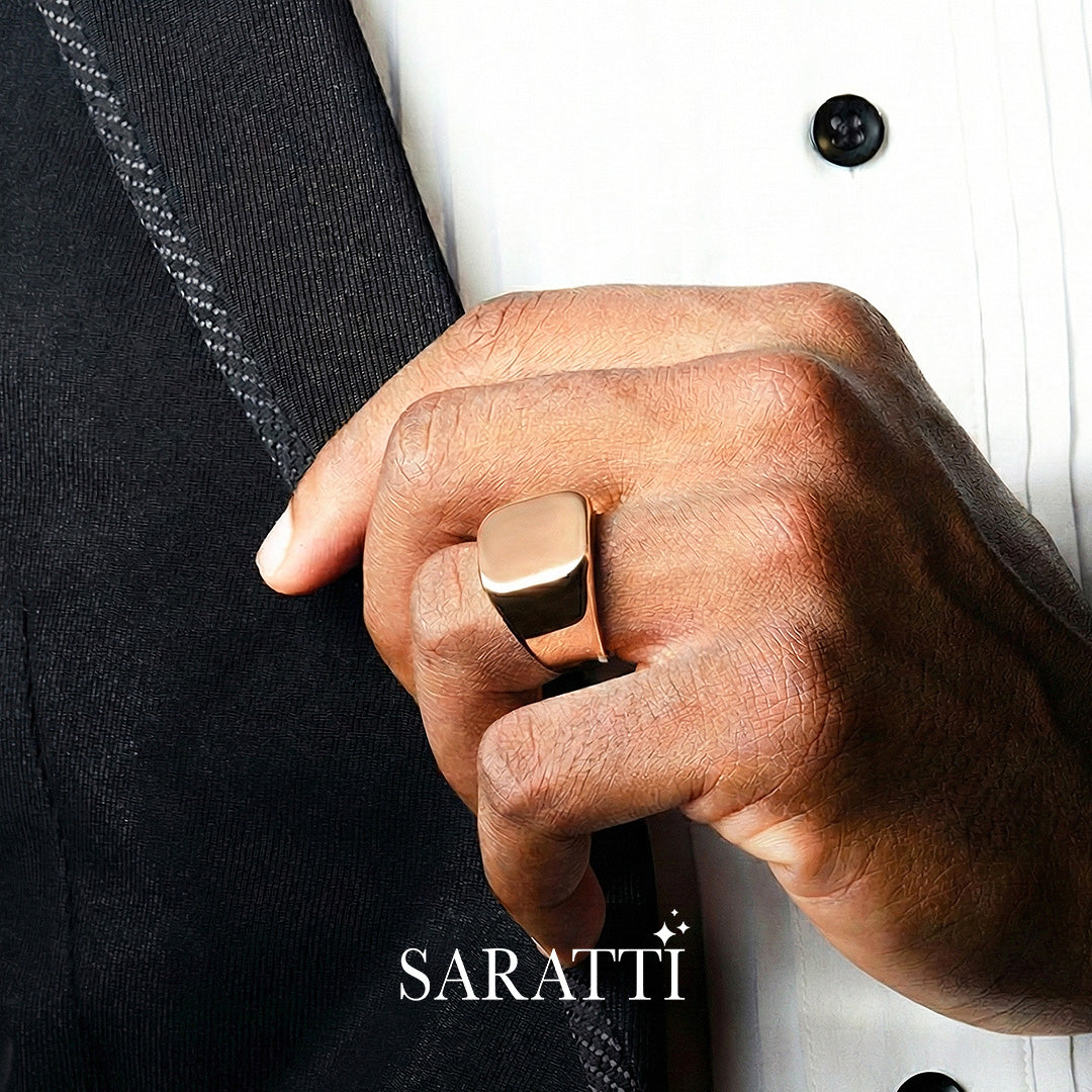 Mens wedding band geometric bolt design ring in 18K rose gold | SARATTI