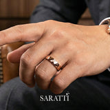 4mm mens wedding band worn on hand in 18K rose gold | SARATTI