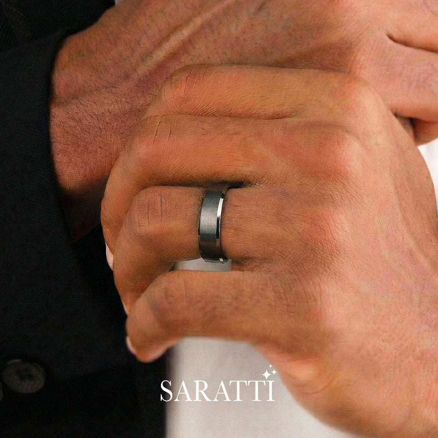 Two Tone Men's Wedding Band in Black and Yellow Gold