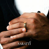 6mm mens wedding band with diamonds channel set detail in 18K yellow gold | SARATTI