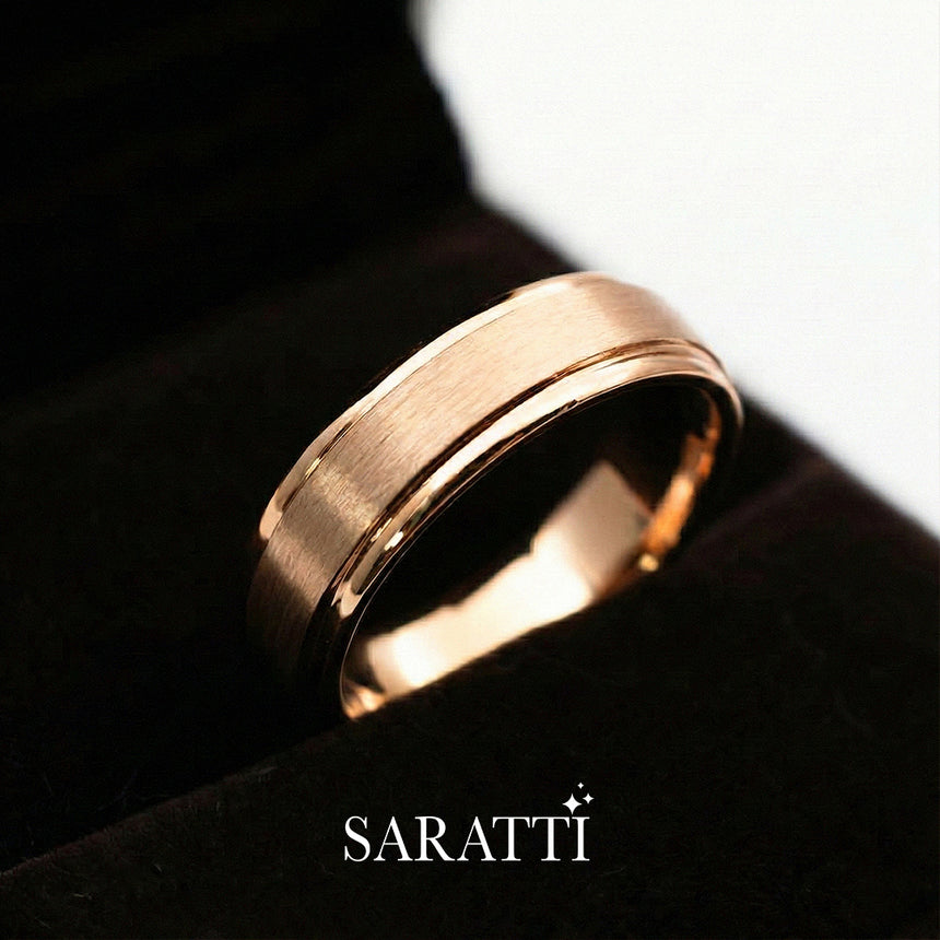 Mens comfort fit wedding band handcrafted luxury wedding band in 18K rose gold | SARATTI