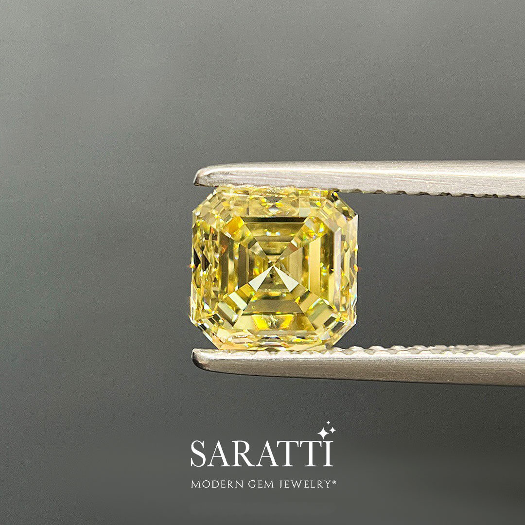 1.19 Carat Natural Yellow Asscher Cut Diamond | Modern Gem Jewelry | Saratti
