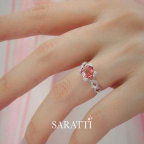 Model wears the Rose Régale Gold Pink Tourmaline Ring  | Saratti Fine Jewelry 