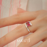 Model Wears the Passion Amour Red Tourmaline and Diamond Ring | Saratti Fine Jewelry 