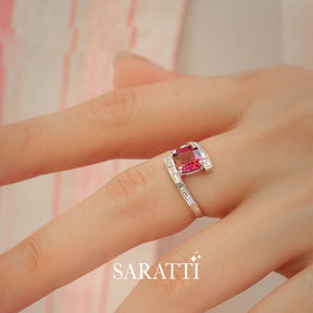 Model Wears the Passion Amour Red Tourmaline and Diamond Ring | Saratti Fine Jewelry 