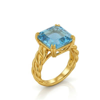 Asscher Cut Aquamarine Prong Set Yellow Gold Ring