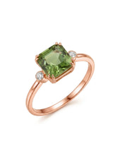 Asscher cut green tourmaline ring with two diamond accents in 18K rose gold - SARATTI
