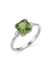 Asscher cut green tourmaline ring with two diamond accents in 18K white gold - SARATTI