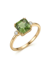 Asscher cut green tourmaline ring with two diamond accents in 18K yellow gold - SARATTI