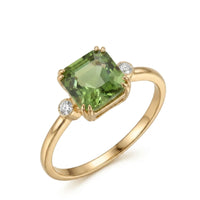 Escalera Verde Three Stone Tourmaline and Diamond Ring