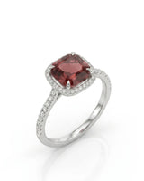 Asscher cut red tourmaline diamond halo ring in 18K white gold | SARATTI