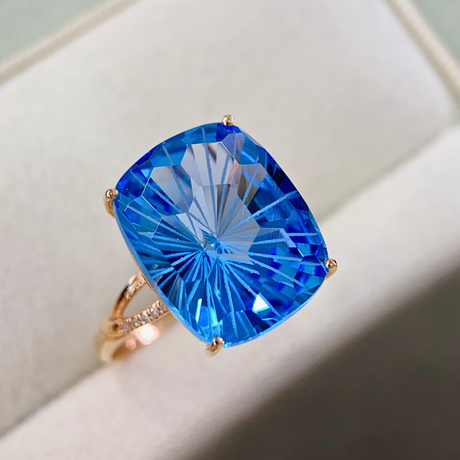 Blue Topaz and Diamond Accent Split Shank Gold Ring