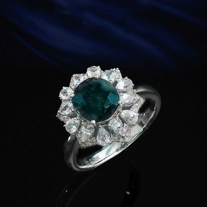 Celestial Bloom – Natural Unheated Sapphire & Diamond Ring